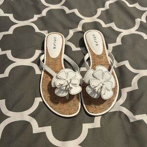White Floral Sandals by Unisa